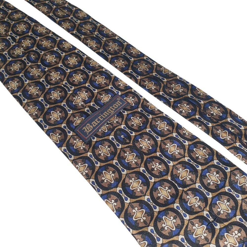 Barrington Abstract Print Silk Tie Black Blue Brown Designer Accessory 56x4 In - Picture 4 of 5